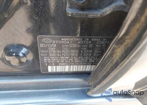 2005 Hyundai Santa Fe Gls/Lx из США, поврежденный, VIN KM8SC73E25U938352